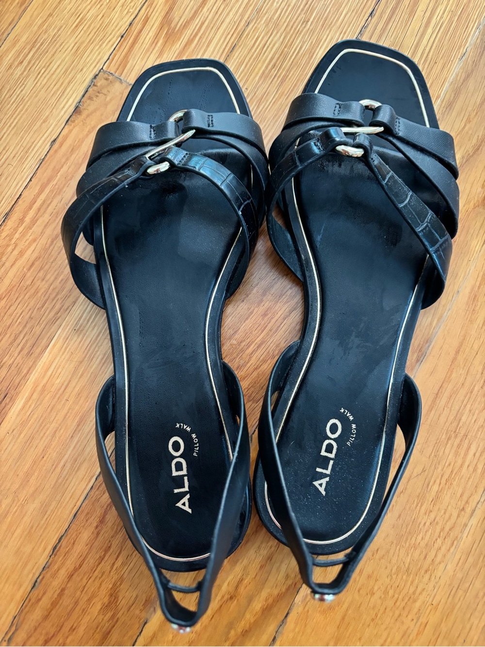 ALDO Black Crisscross Slingback Sandals with Gold Accent